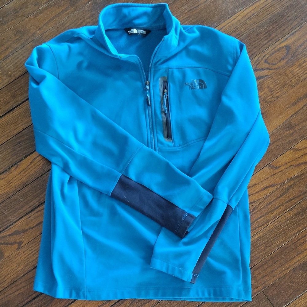 The North Face Teal Blue Quarter-Zip Pullover with Dark Cuff Panels